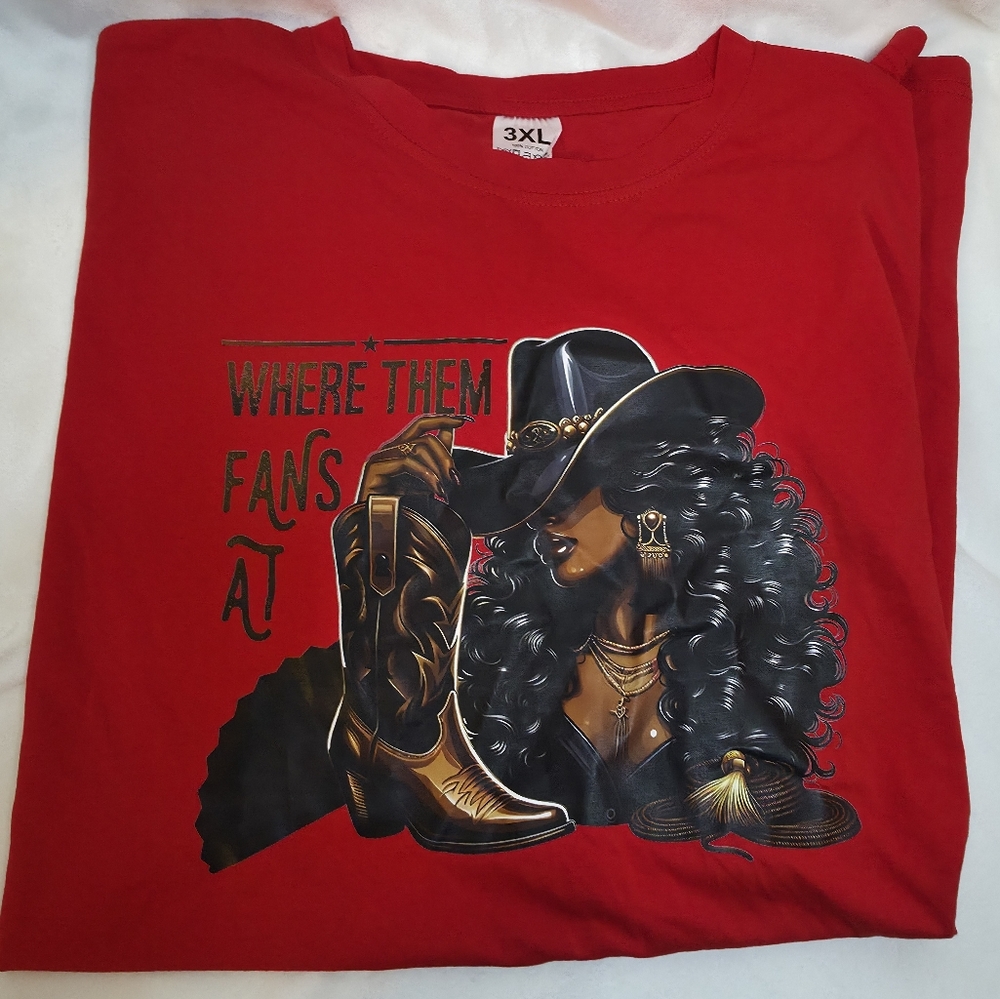 Red Graphic T-Shirt with Where Them Fans At Western Design.